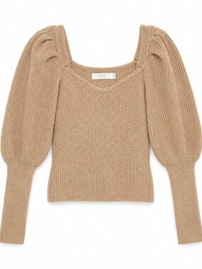 Like New ASTR The Label Ribbed Pufff Sleeve Sweater - Beige - Small - Retail $68